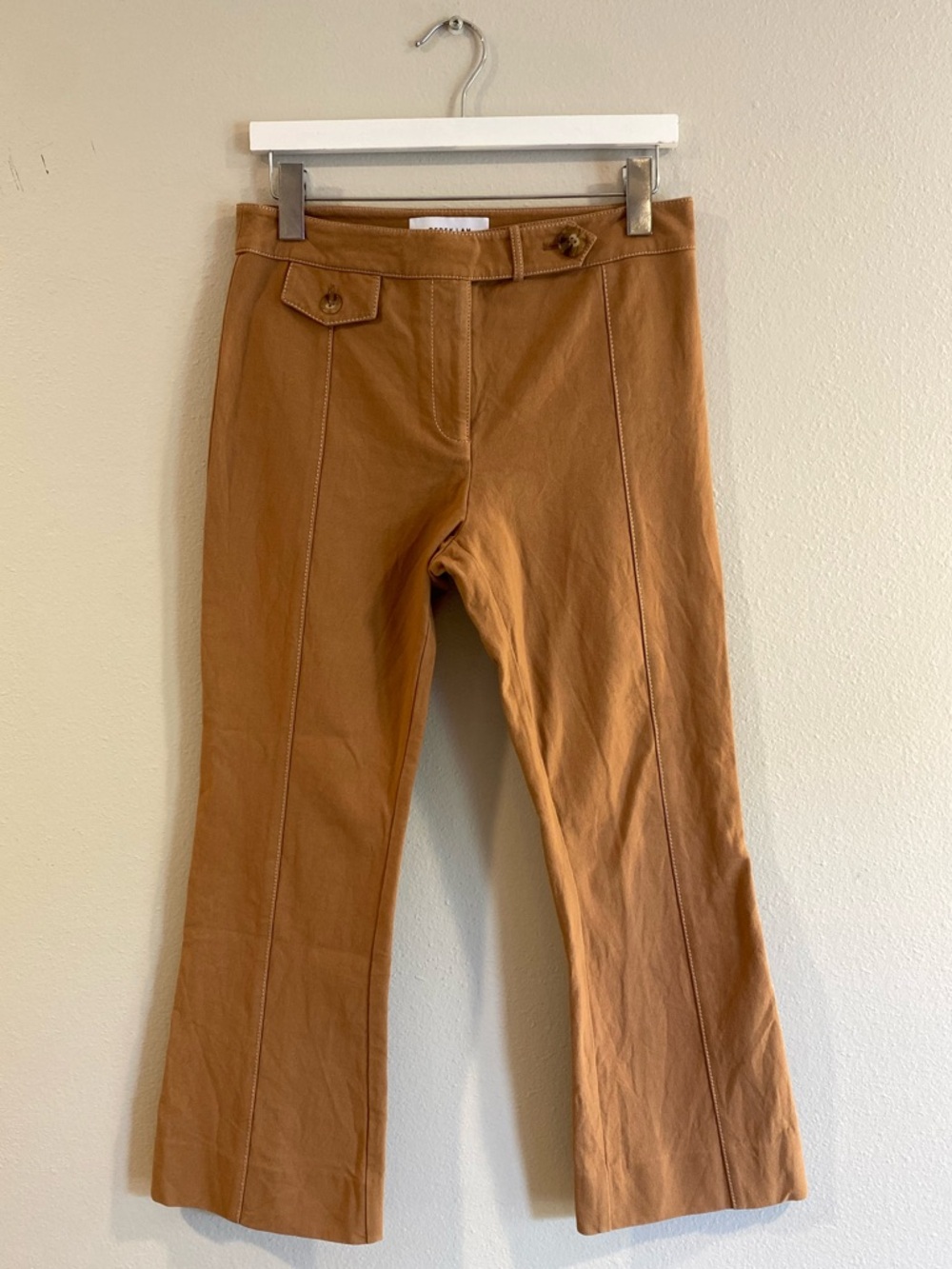 Derek Lam 10 Crosby Camel Flared Trousers Contrast Stitch Size 6 Cotton Cropped
